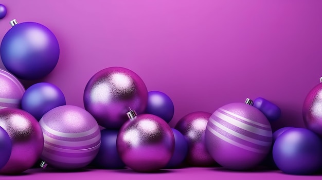 Abstract banner with purple christmas balls generative ai