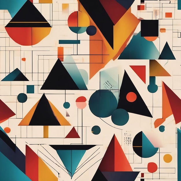 Abstract bauhaus background minimal geometric style with geometry figures and shapes circle triangle