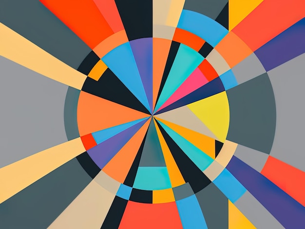 Abstract Bauhaus geometric pattern background vector circle triangle and square lines color art design with Generative AI