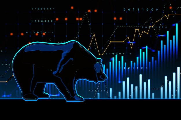 Abstract bearish forex chart on blurry background Stock market exchange and finance analysis 3D Rendering