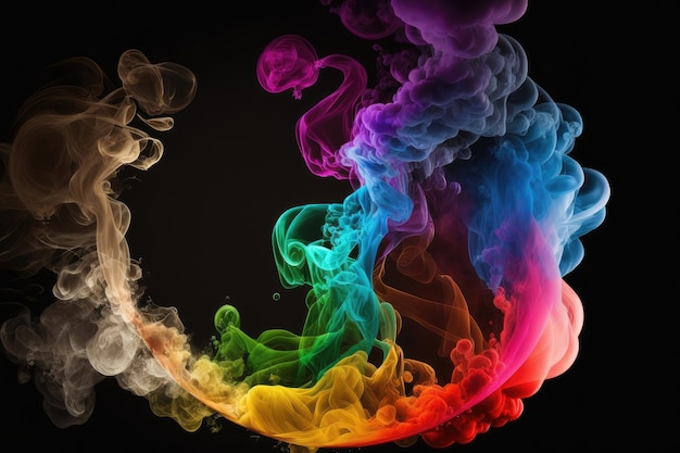 Abstract beautiful rainbow fume explosion on black background