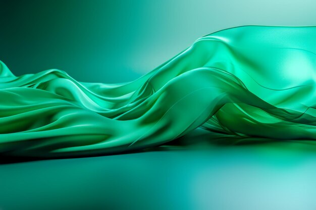 Abstract beautiful scene stage with flowing emerald green color silk background