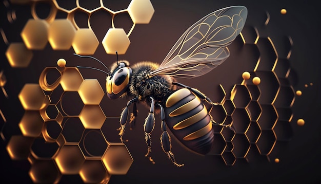 Abstract bee on 3D backgroundGenerative AI