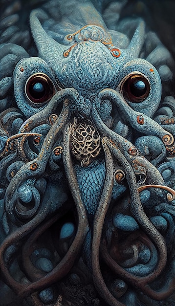 Abstract beeld van Cthulhu zeemonster zeemonster octopus 3D render