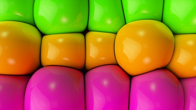 Abstract begrip Verf ballonnen leeglopen en opblazen Grote bubbels Groen oranje roze kleur Distend