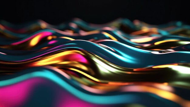 Abstract behang met metallic vloeibare veelkleurige golven