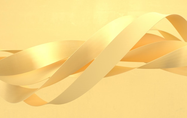 抽象的なベージュと金色のねじれた幾何学的形状波現代の背景3Dレンダリング