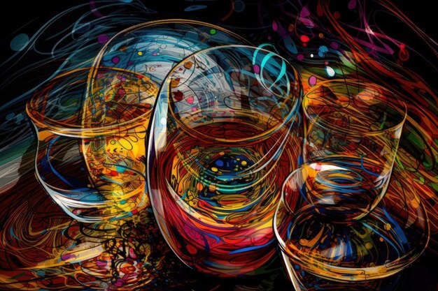 Photo abstract beverage art design with vibrant colors and swirling patterns created with generative ai