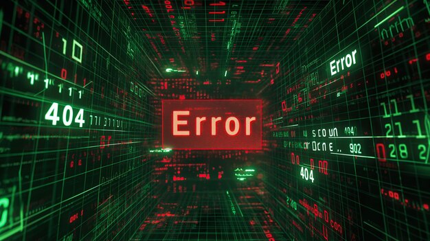 이진 코드: 텍스트와 함께 배경 오류 404 프로그래밍 개념 시스템 실패 오류