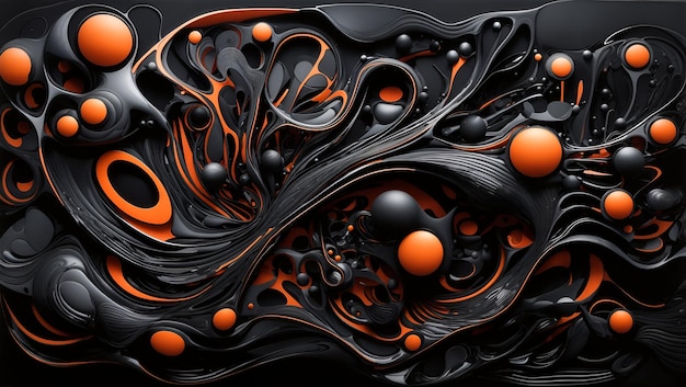 Abstract biomorphic painting black color 3d artwork background design wallpaper generated by AI