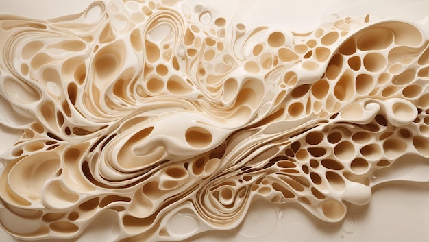 Abstract biomorphic painting cream color 3d artwork background design wallpaper generated by AI