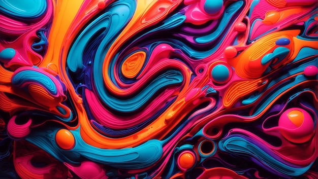 Абстрактная биоморфная живопись неонового цвета 3d рисунок фона дизайн обоев