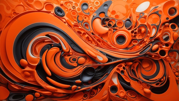 Abstract biomorphic painting orange color 3d artwork background design wallpaper