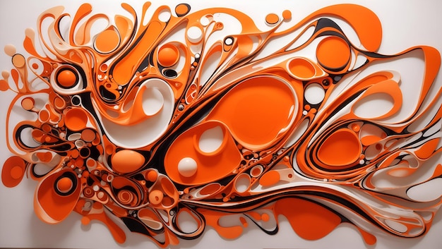 Abstract biomorphic painting orange color 3d artwork background design wallpaper