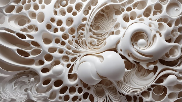 Abstract biomorphic painting white color 3d artwork background design wallpaper