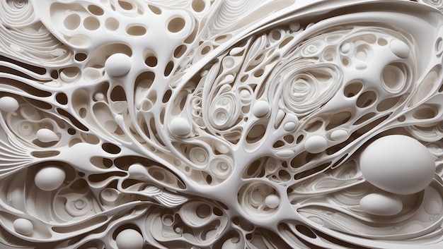 Abstract biomorphic painting white color 3d artwork background design wallpaper