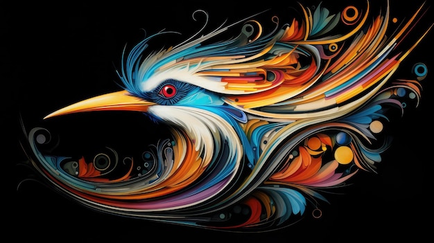 Abstract bird of paradise on a black background