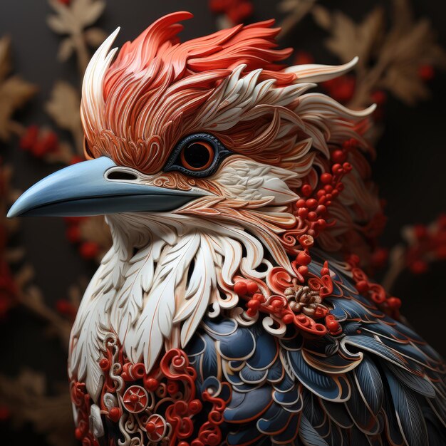抽象的な鳥の赤と白のカラーイラスト