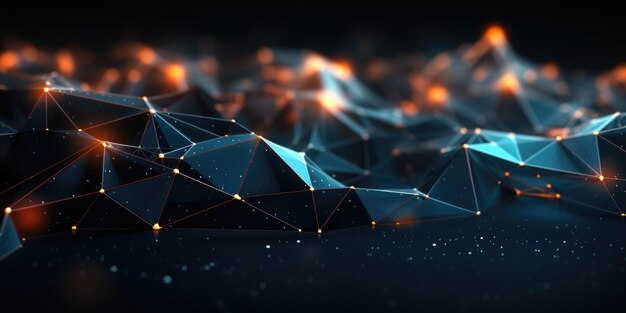 Abstract black 3d background glowing connected dots on dark empty background connection concept