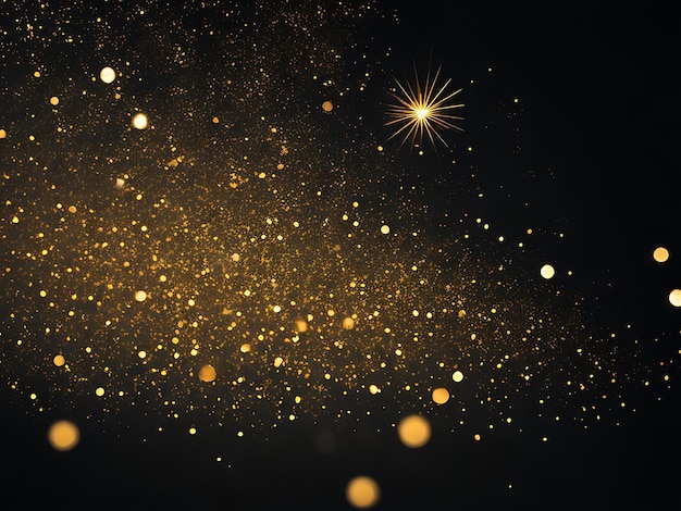 Фото Абстрактный черный фон с блестящими золотыми частицами