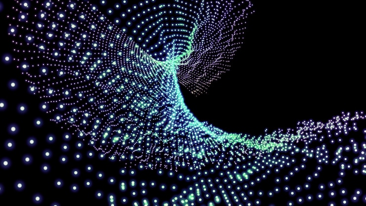 Photo abstract black background with blue glowing particles