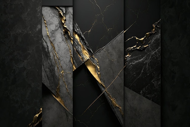Abstract black breaking wall cracked with gold luxury background AI Generated