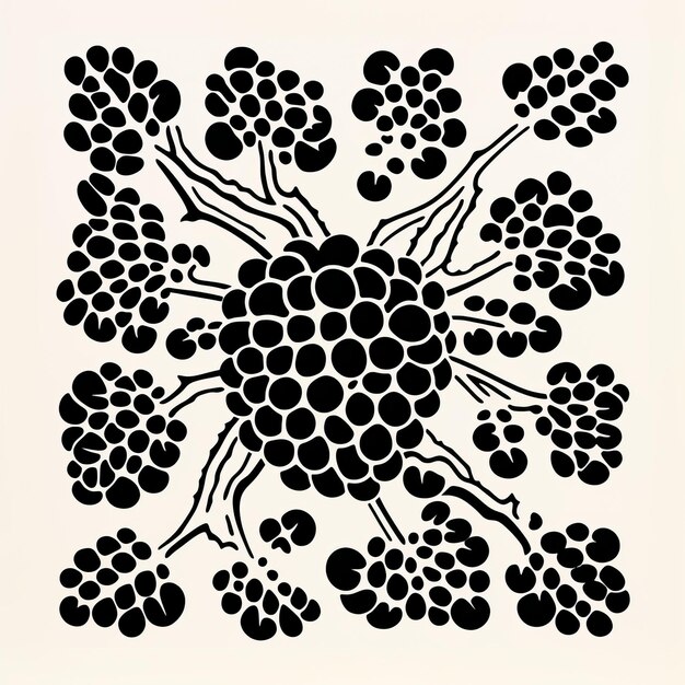 Photo abstract black design of berries and grapes symbolic nature in don blanding style