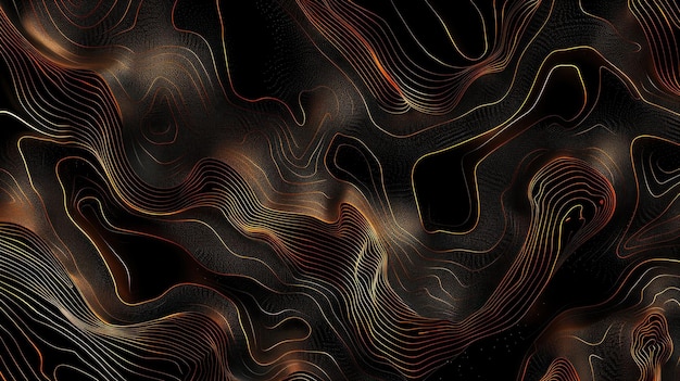 Abstract black and gold background featuring dynamic wavy lines