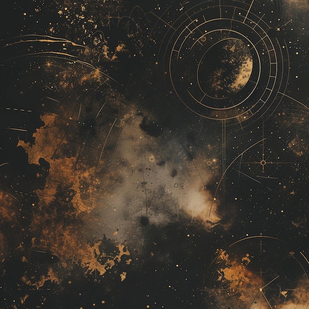 Photo abstract black and gold circles and stars background