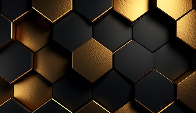 Photo abstract black and gold hexagonal luxury background