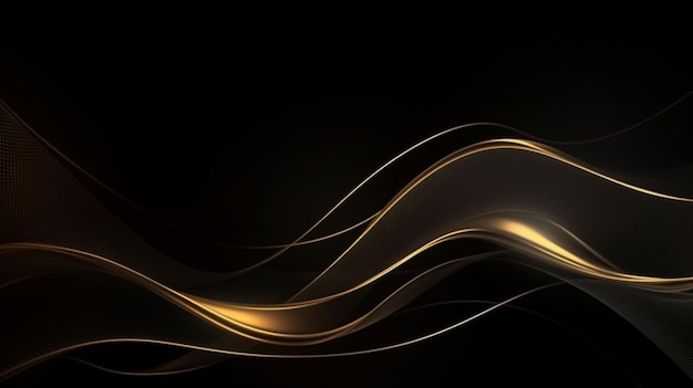 Abstract black and gold lines background with light effect