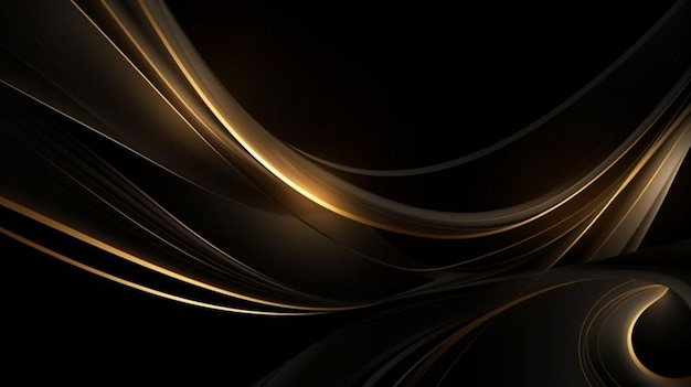 Abstract black and gold lines background with light effect