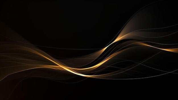 Abstract black and gold lines background with light effect