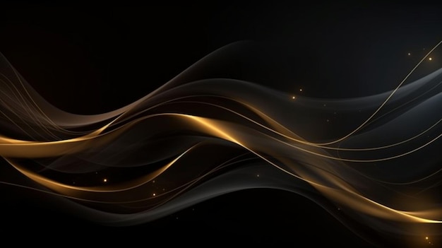 Abstract black and gold lines background with light effect