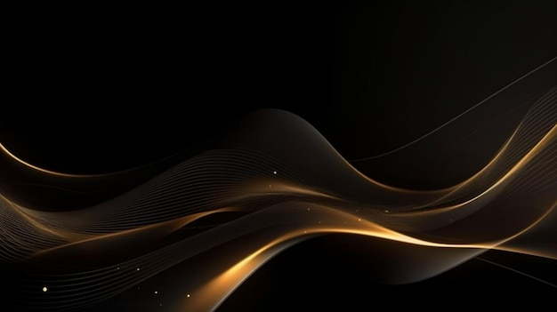 Abstract black and gold lines background with light effect