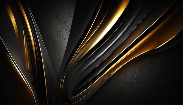 Abstract black and gold lines background with light Generative AI