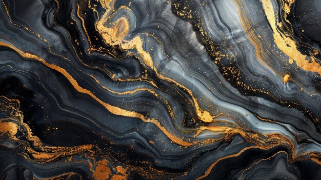 Abstract black and gold marble background decorative paint pouring texture elegant rock marble design AI Generative