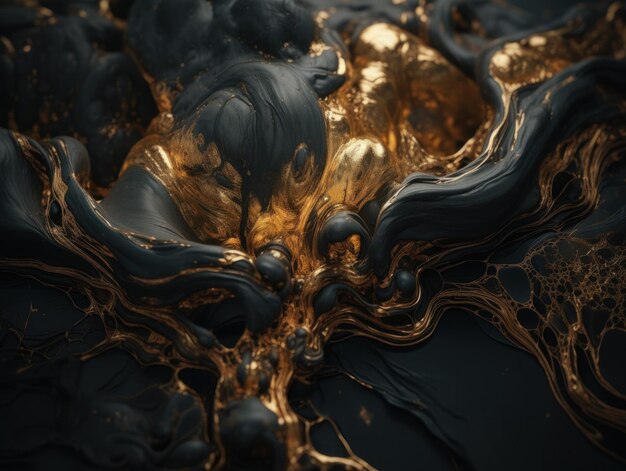 Abstract black and gold marble background Fantasy fractal texture Digital art Created with Generative AI technology