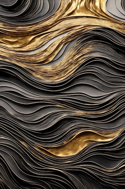 抽象的な黒と金色の波状の背景