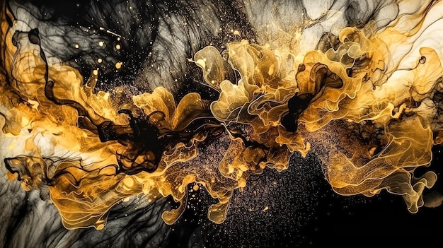 Abstract black and golden background texture of spreading paint generative ai