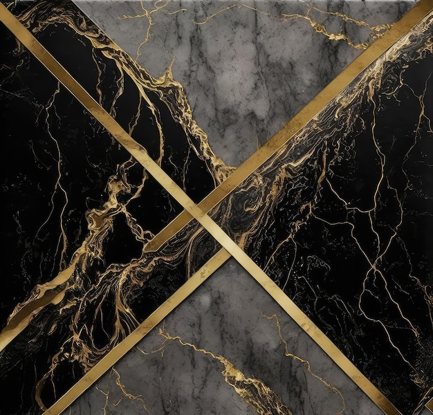 Abstract black golden grunge marble geometric background Generative AI