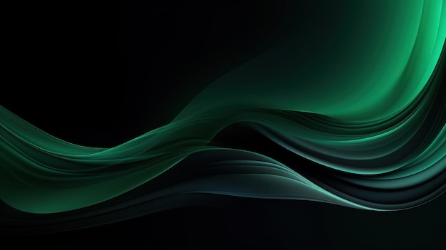 抽象的な黒と緑のネオン背景 輝く動く線と波 輝くネオンパターン