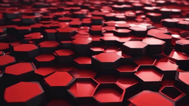 Abstract black hexagon with red background 3d rendering