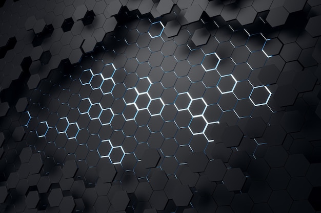 abstract black hexagonal background landing page concept 3d rendering