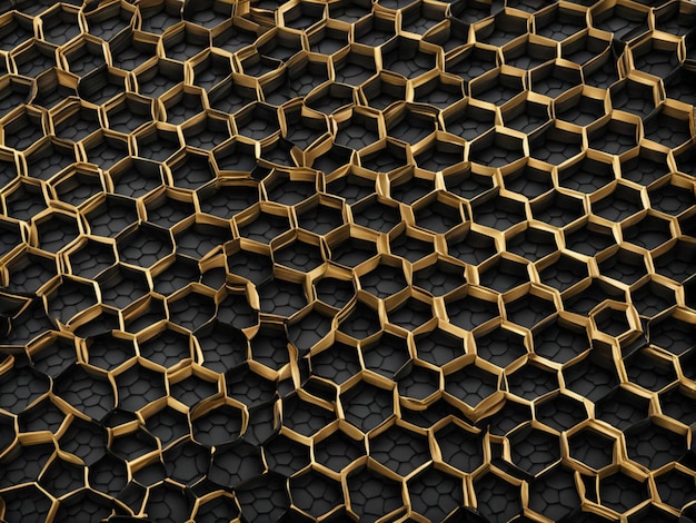 Abstract Black Honeycomb With Golden Stroke Background