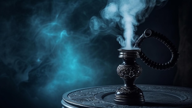 Photo abstract black hookah with smoke generative ai generative ai