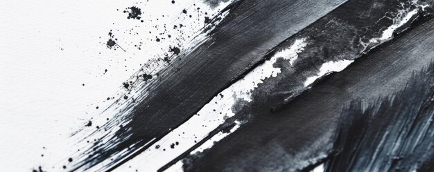 Photo abstract black ink brushstroke on white canvas modern art texture
