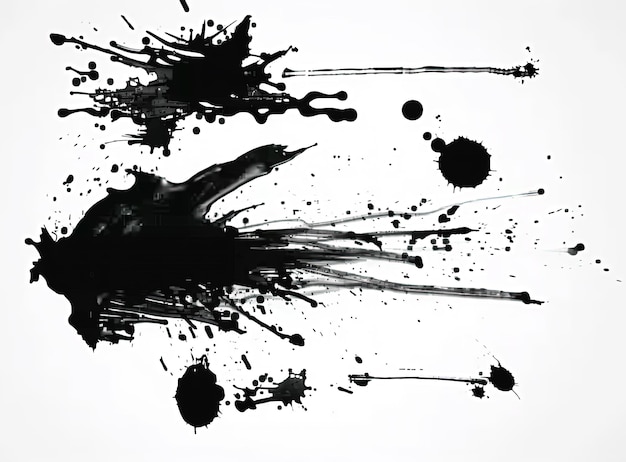 写真 白い背景に隔離された抽象的な黒いインクのスプラッシュ グランジデザイン要素