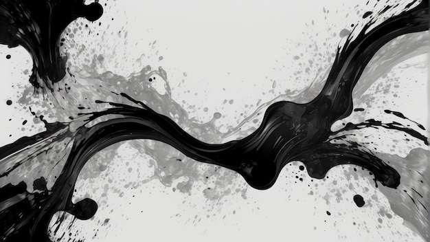 Abstract Black Ink Splatters on White Background