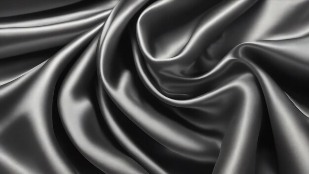 Abstract black satin silky cloth fabric textile drape with crease wavy folds background